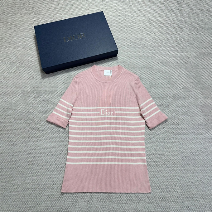 dior striped short sleeve rib knit top